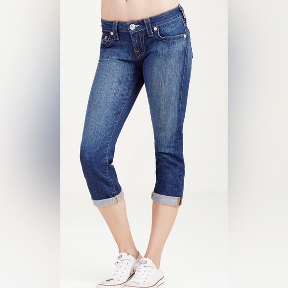 TRUE RELIGION Denim Lizzy Capri Jean Cropped Low Rise Blue Size 28 - Picture 2 of 12